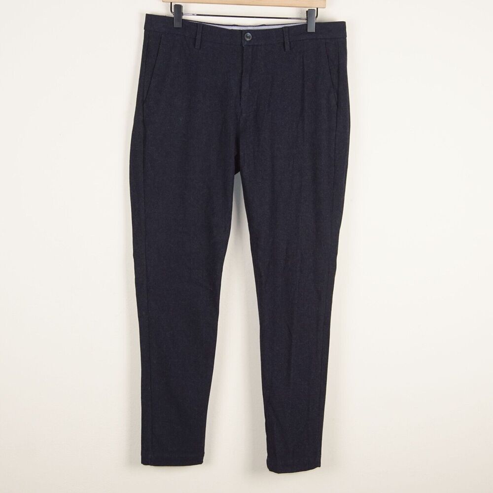 Zara Slim Fit Flannel Cotton Blend Dark Blue Pants Mens Sz 32